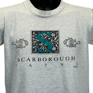 Vintage 90s Scarborough Maine T Shirt Travel Tourist Tourism USA Gray S Small